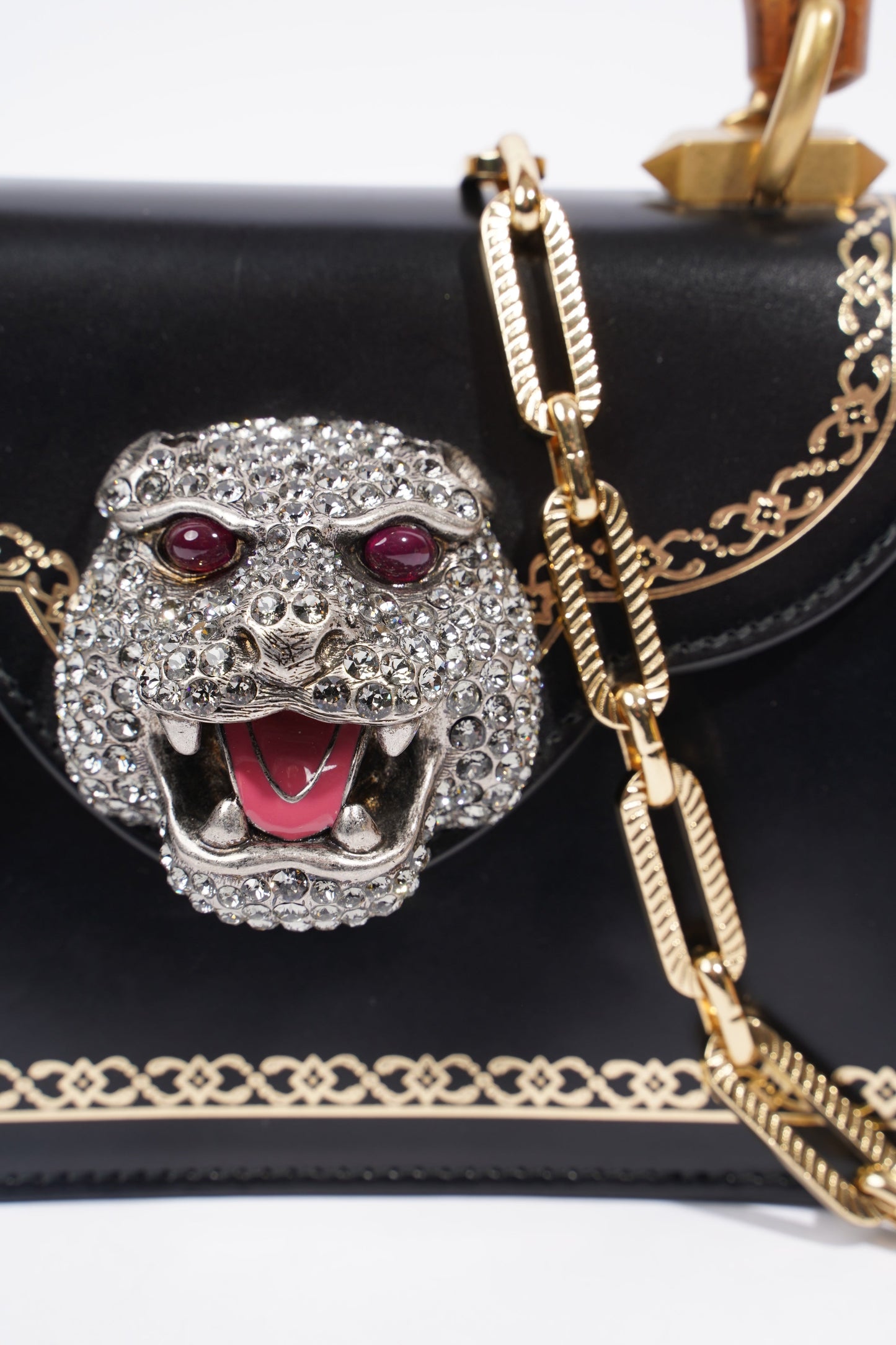 Gucci Tiger Mini Bamboo Bag Black / Gold Leather