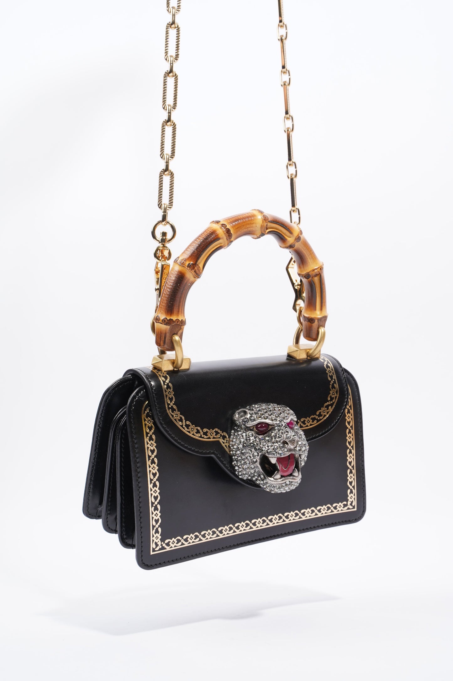 Gucci Tiger Mini Bamboo Bag Black / Gold Leather
