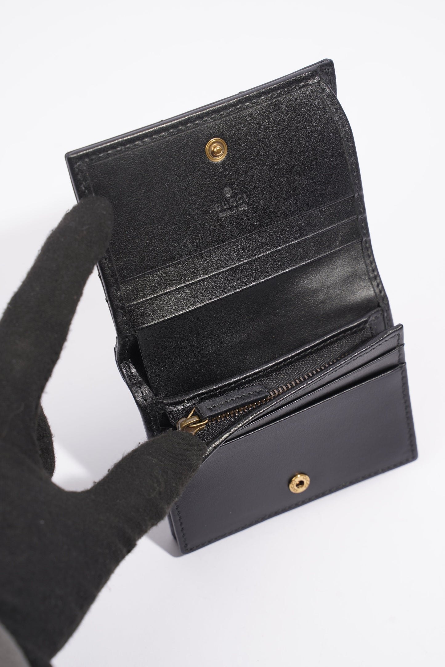 Gucci GG Marmont Card Case Wallet Black Matelasse Leather