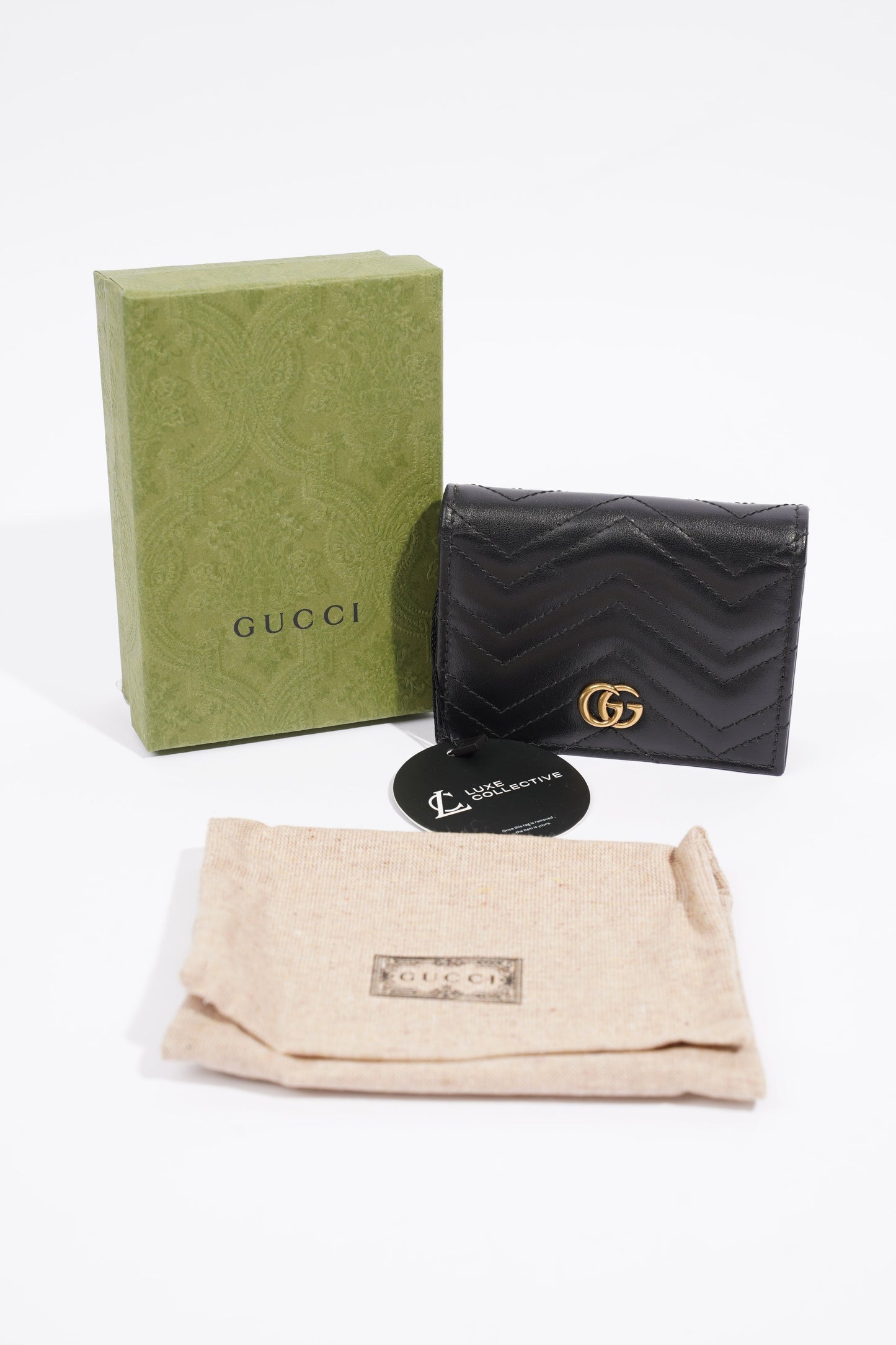 Gucci GG Marmont Card Case Wallet Black Matelasse Leather