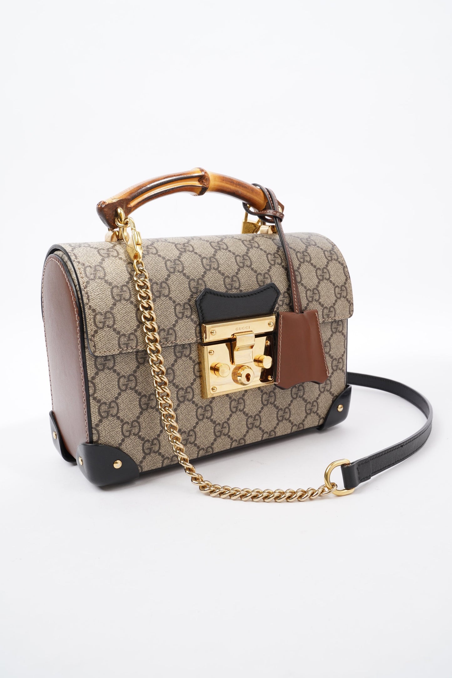 Gucci Padlock Bamboo Top Handle Supreme / Black Coated Canvas Small