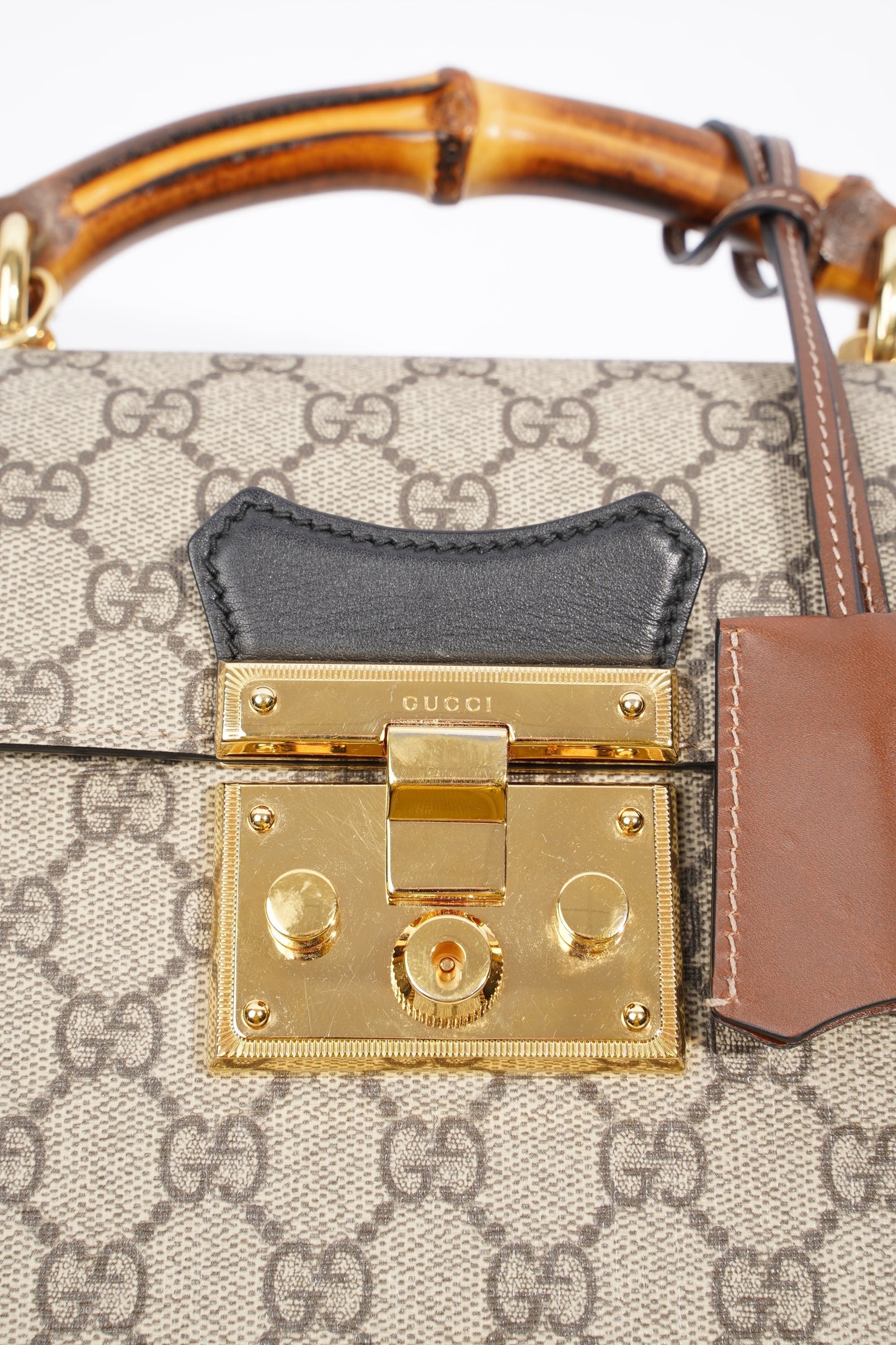 Gucci Padlock Bamboo Top Handle Supreme / Black Coated Canvas Small