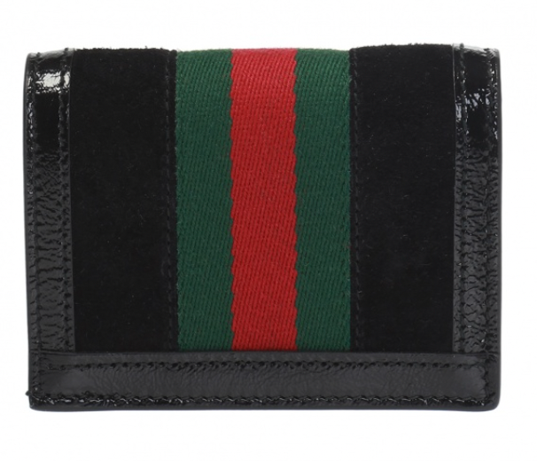 Gucci Web Stripe Card Case in Black Suede