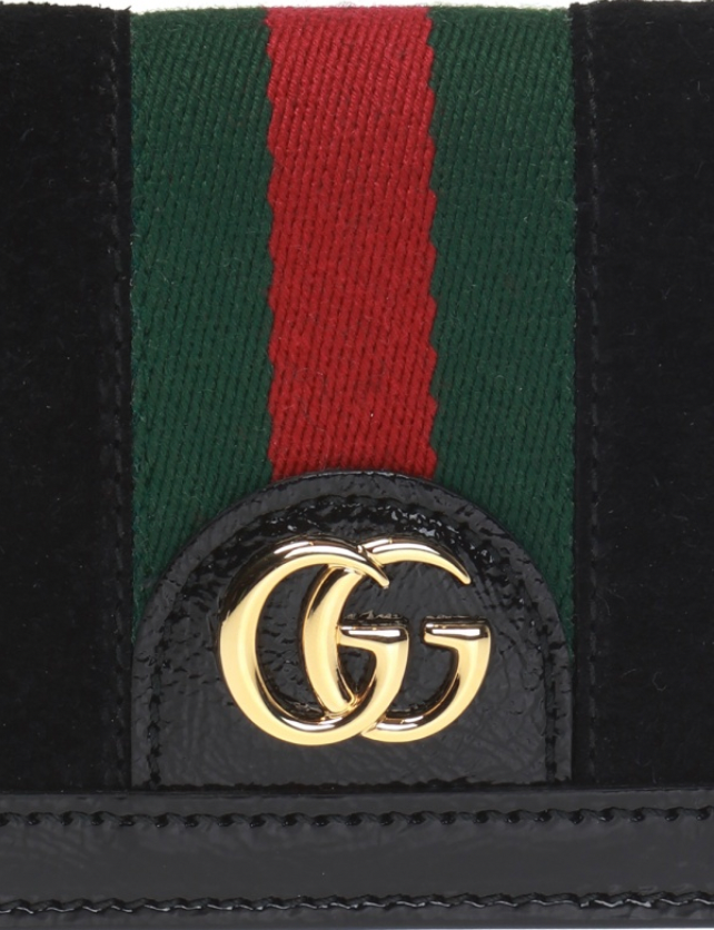 Gucci Web Stripe Card Case in Black Suede