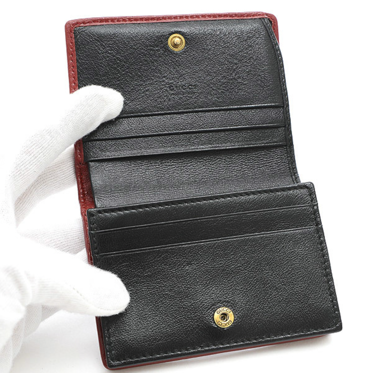 Gucci Interlocking GG Card Case in Black with Red Trim