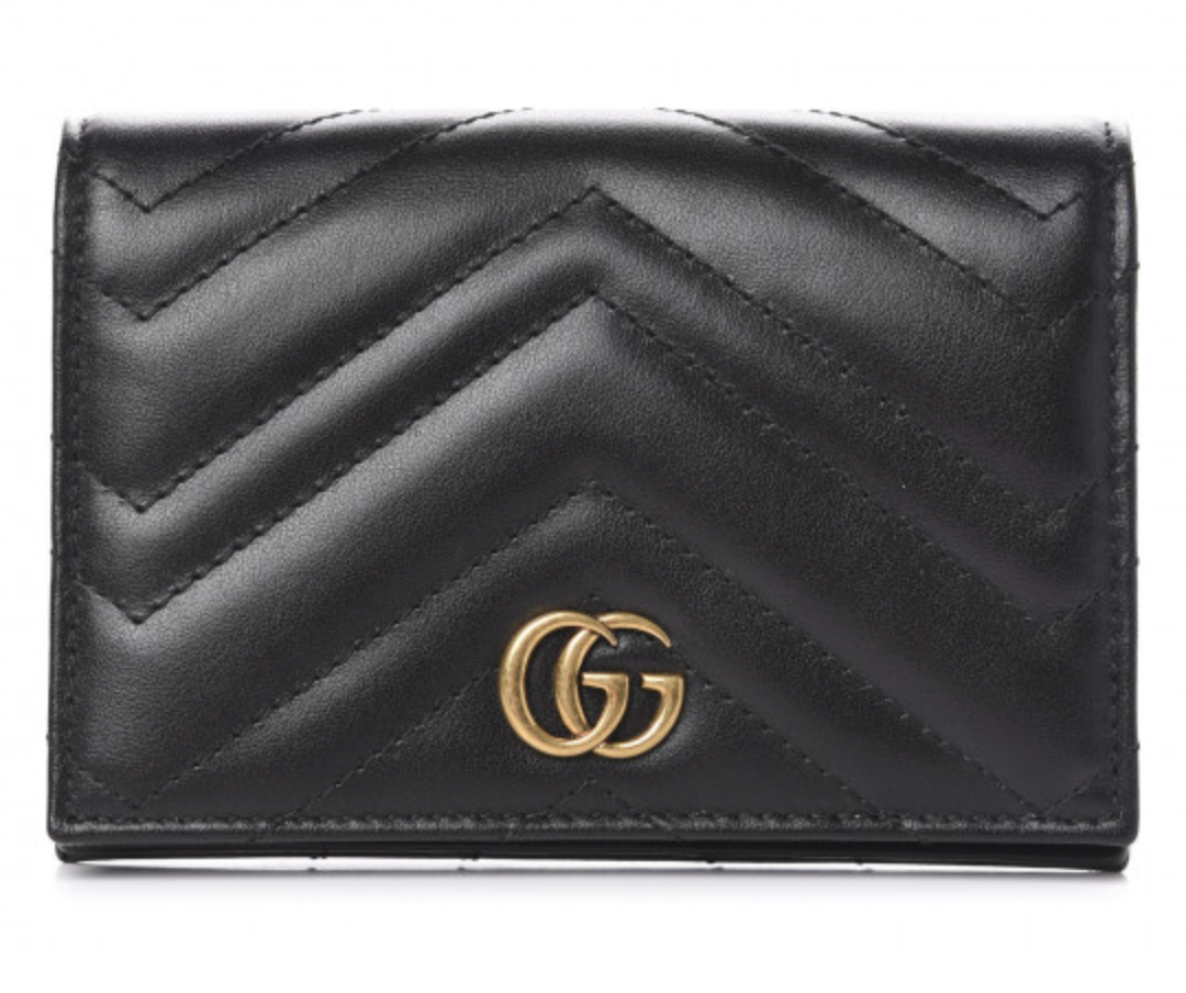 GUCCI Calfskin Matelasse GG Marmont Passport Case Black