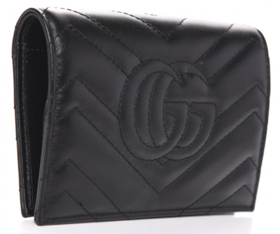 GUCCI Calfskin Matelasse GG Marmont Passport Case Black