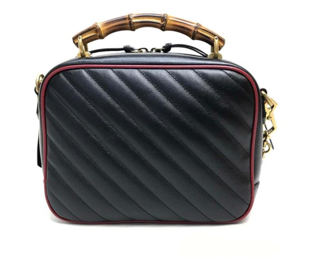 Gucci Black Matelassé Leather GG Marmont Bamboo Small Bag