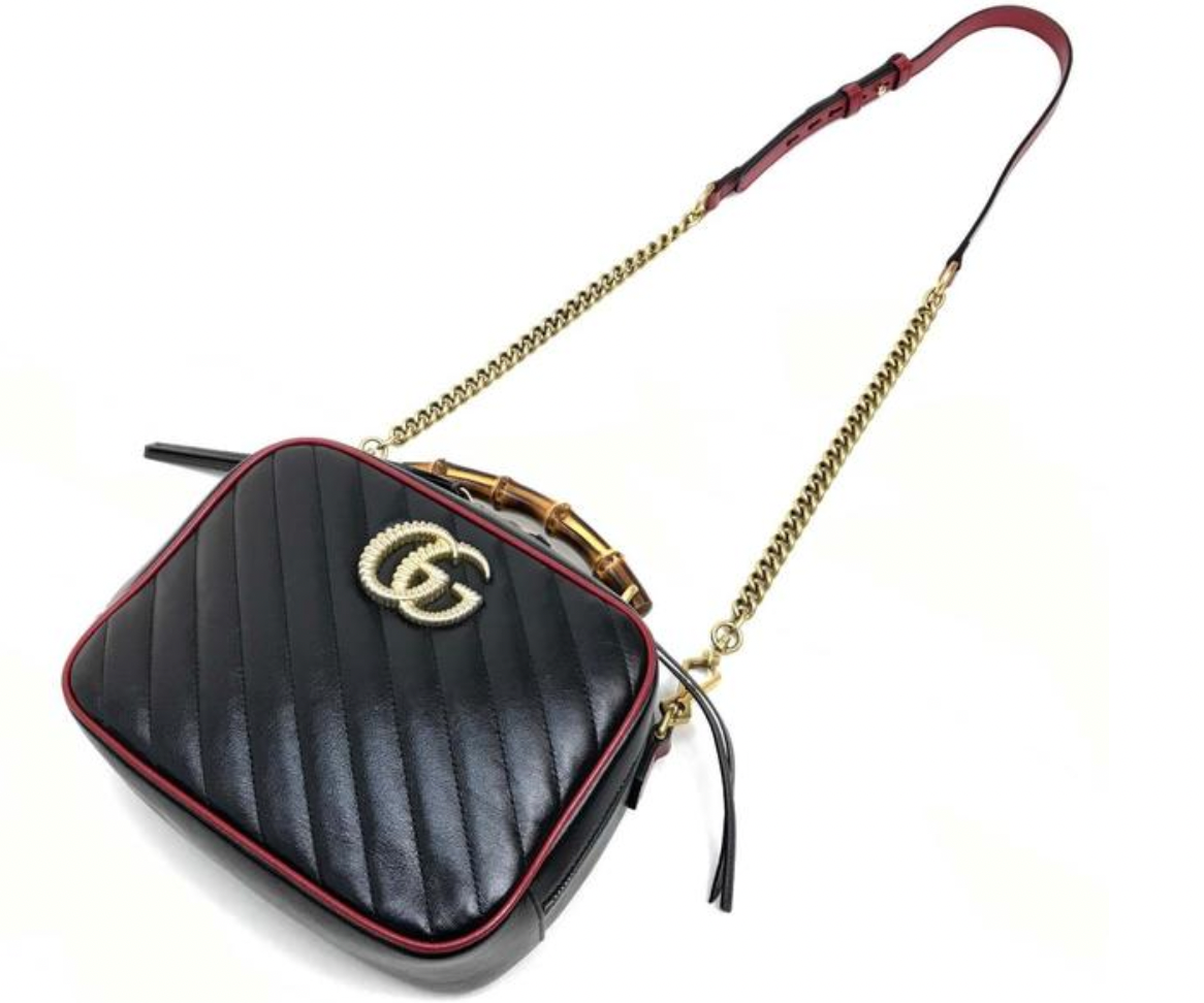 Gucci Black Matelassé Leather GG Marmont Bamboo Small Bag