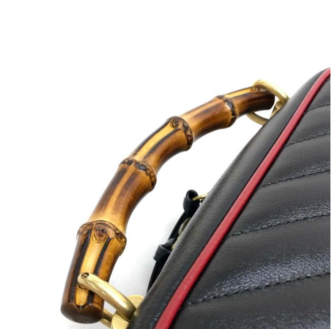 Gucci Black Matelassé Leather GG Marmont Bamboo Small Bag