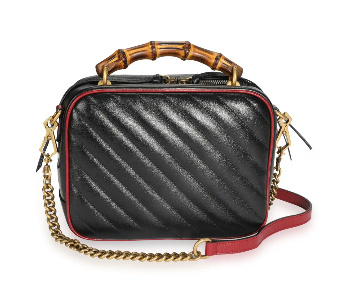 Gucci Black Matelassé Leather GG Marmont Bamboo Small Bag