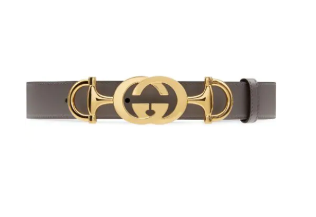 Gucci Leather Belt with Interlocking G Horse-bit Buckle in Gray