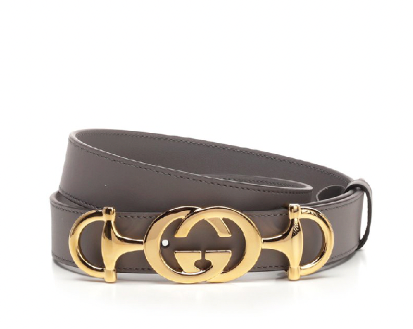 Gucci Leather Belt with Interlocking G Horse-bit Buckle in Gray