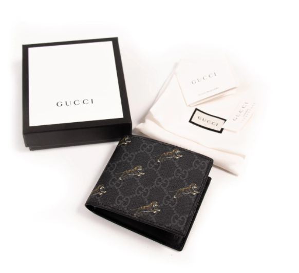 GUCCI GG Black Men's Coin Wallet With Tiger Print