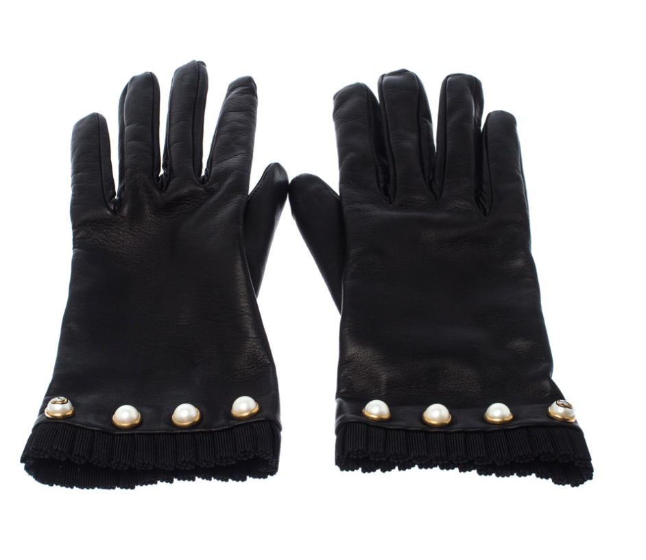 Gucci Nappa Pearl Gloves in Black Leather