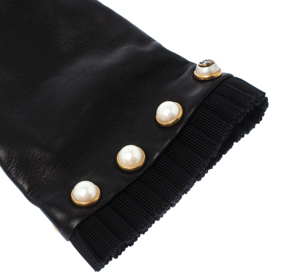 Gucci Nappa Pearl Gloves in Black Leather