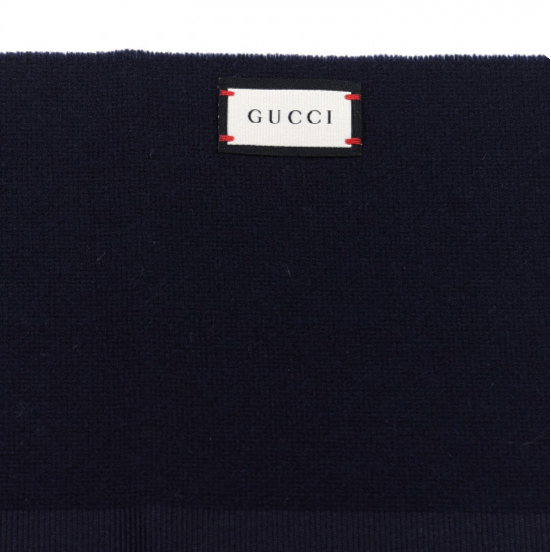Gucci Navy Blue Wool Cashmere Silk Long Scarf with BRB Web and Bee