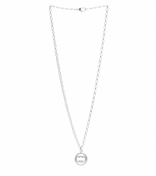 GUCCI Interlocking Circle GG Pendant Necklace in Sterling Silver