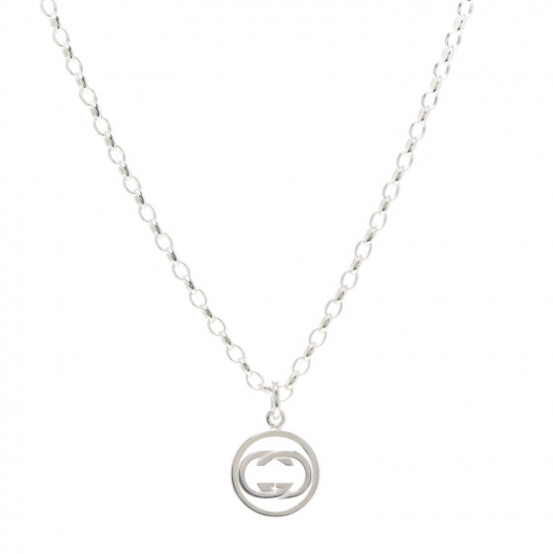 GUCCI Interlocking Circle GG Pendant Necklace in Sterling Silver