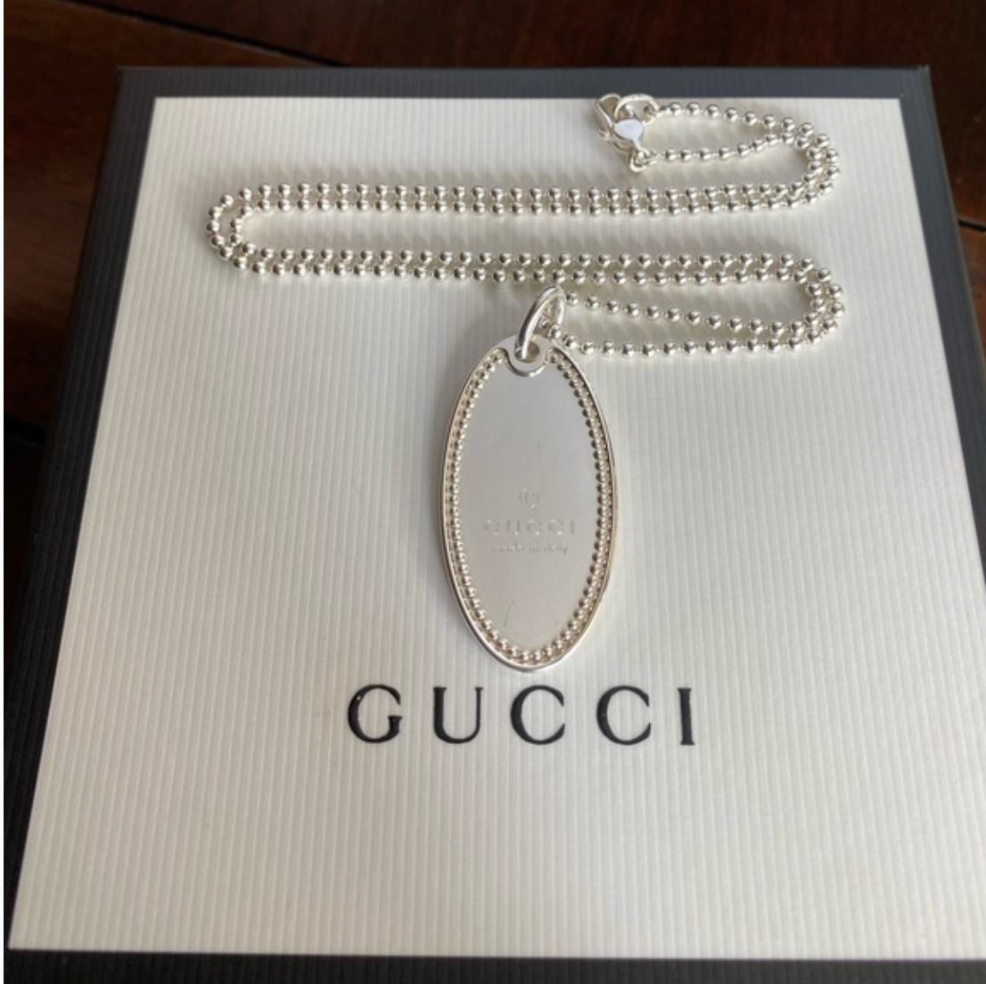 Gucci Sterling Silver Oval Charm Necklace