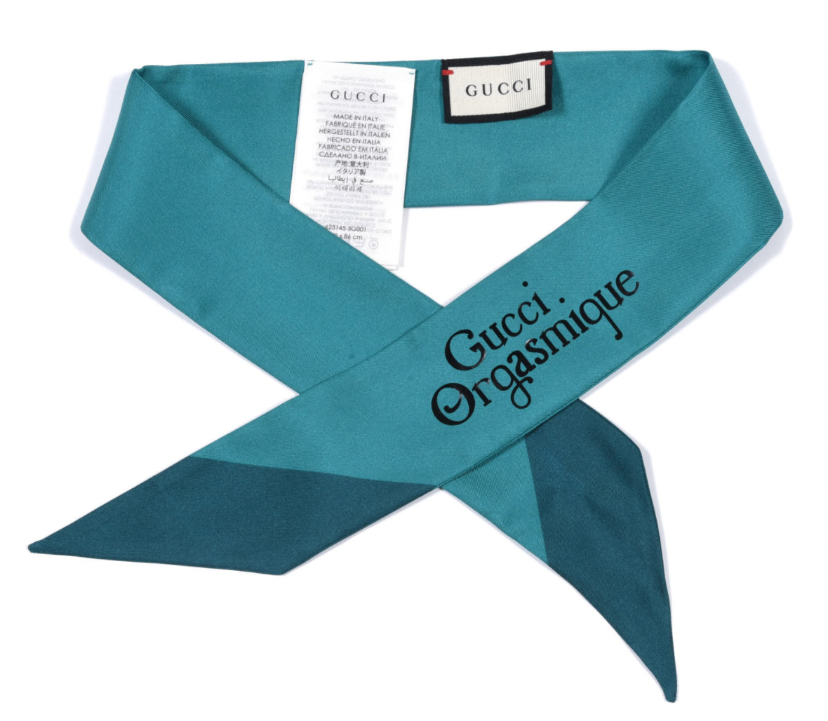 GUCCI Silk Orgasmique Neck Bow Twill Turquoise
