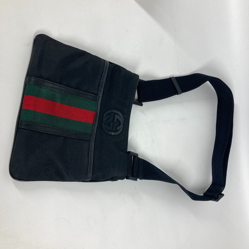 GUCCI Shoulder Bag 181068 Nylon canvas black GG Shelly line Women Used