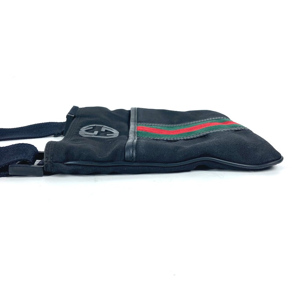 GUCCI Shoulder Bag 181068 Nylon canvas black GG Shelly line Women Used