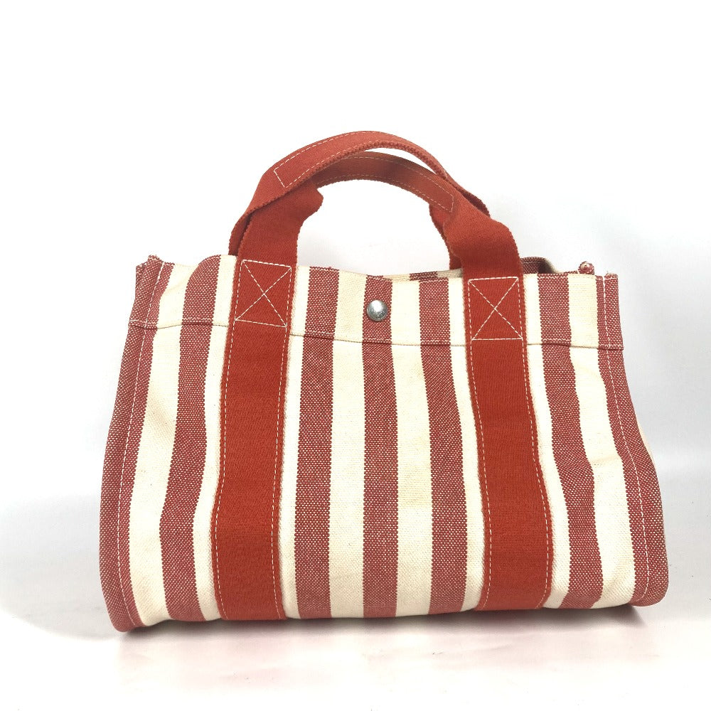 HERMES Tote Bag canvas Red stripe Cannes PM