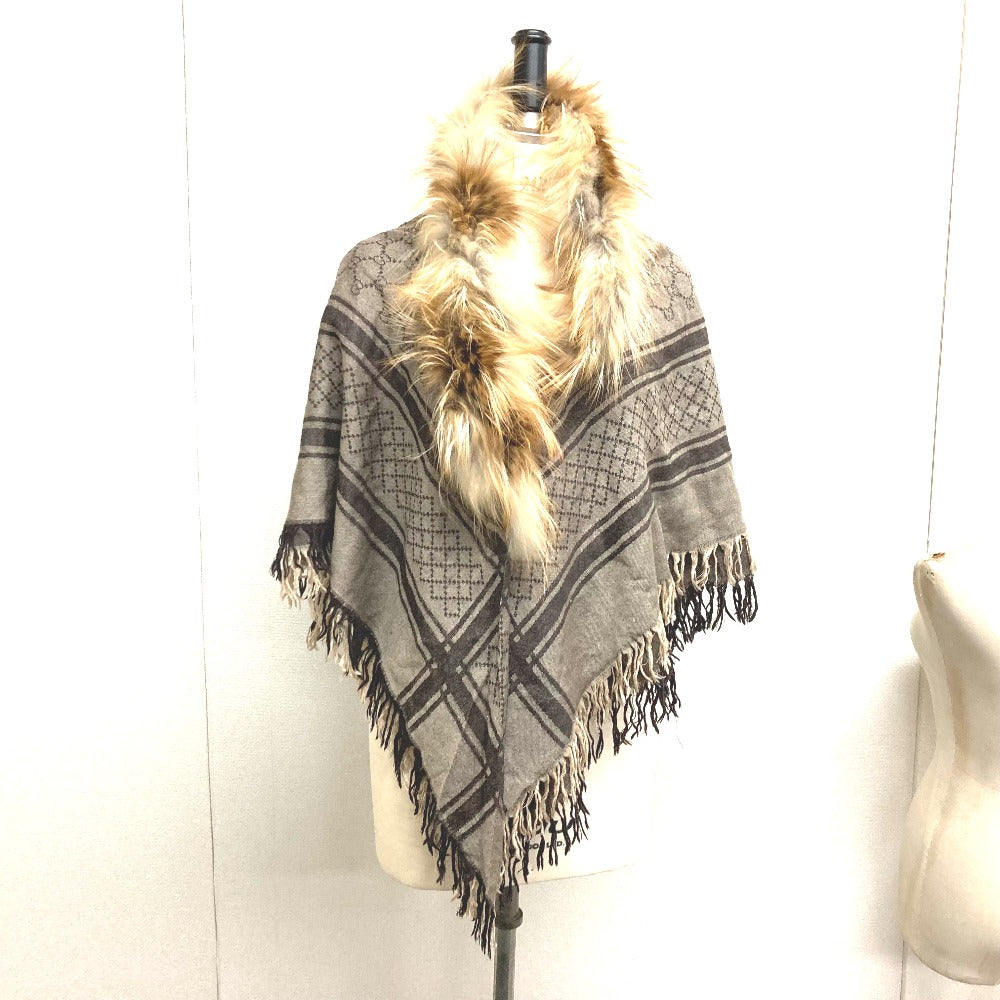 GUCCI Stall Wool, Silk, Fox beige GG with fur Women Used