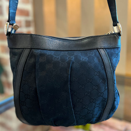 GUCCI Abbey Black GG Canvas D-Ring Crossbody Bag