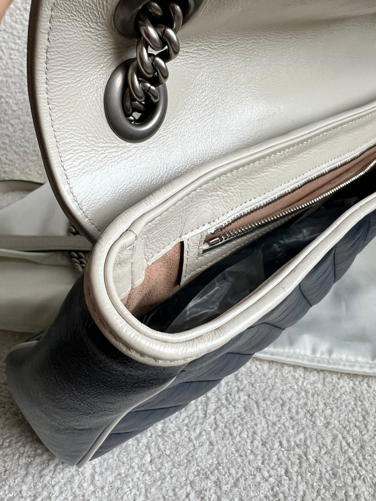 Gucci GG Navy and White Torchon Marmont Medium Shoulder Bag (RRP £2000)