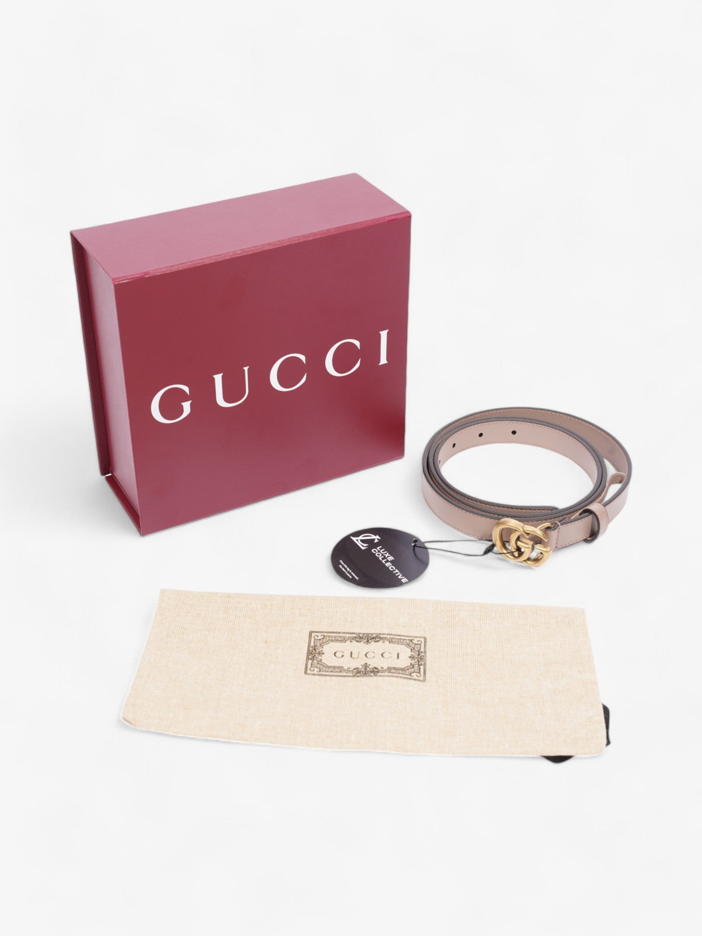 Gucci GG Marmont Thin Belt Dusty Rose / Gold Leather 105cm / 42"