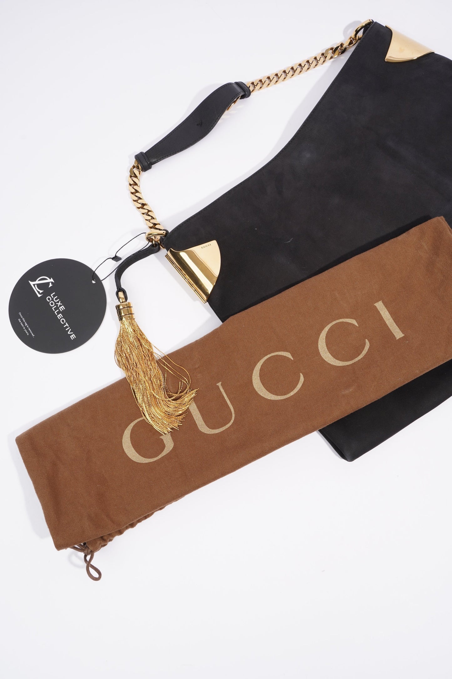 Gucci 1970 Medium Gold Chain Hobo Bag Black Leather