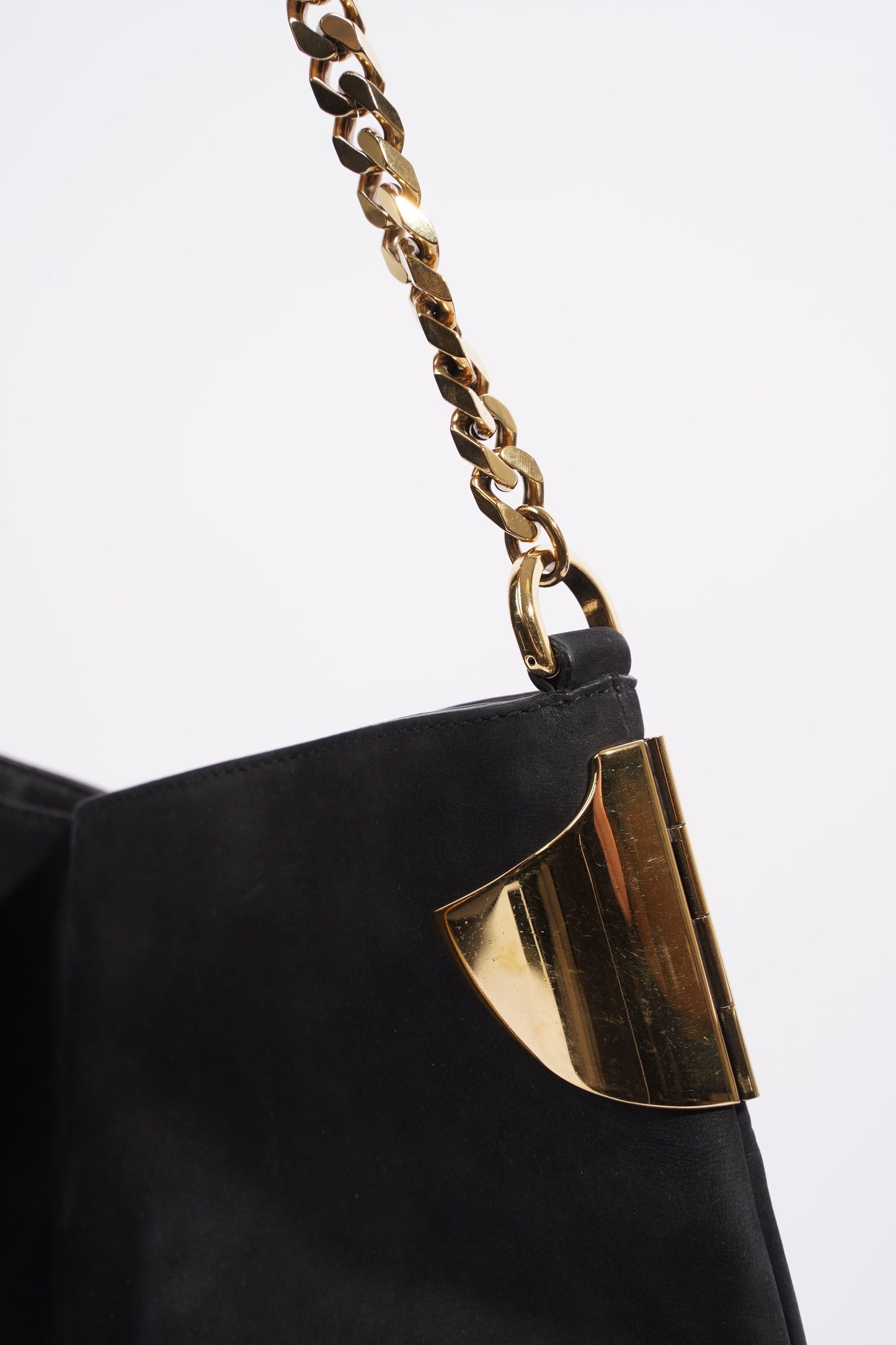 Gucci 1970 Medium Gold Chain Hobo Bag Black Leather