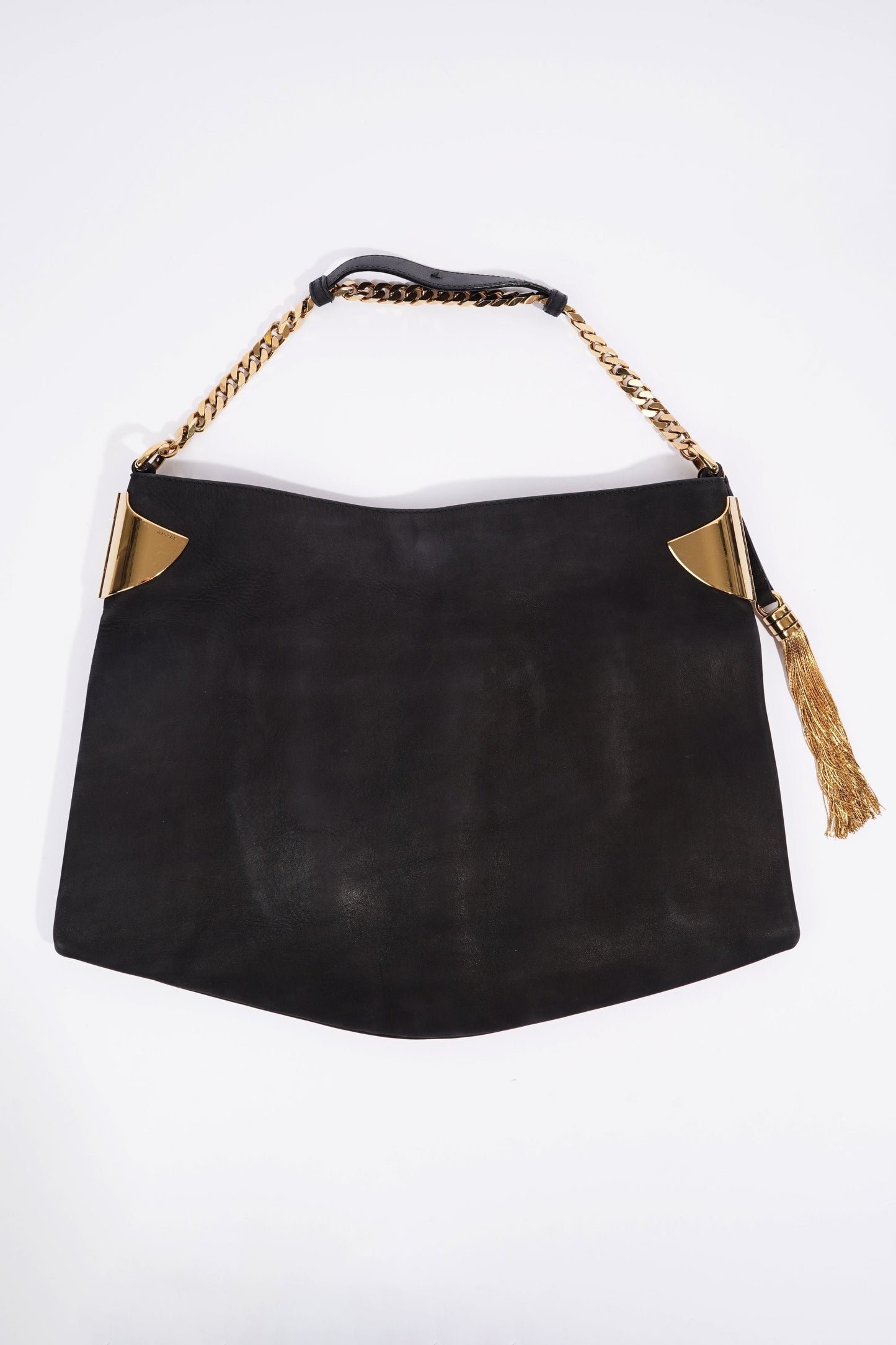 Gucci 1970 Medium Gold Chain Hobo Bag Black Leather