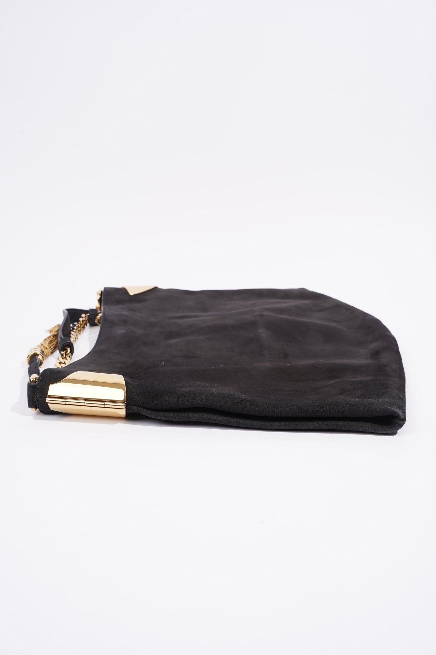 Gucci 1970 Medium Gold Chain Hobo Bag Black Leather