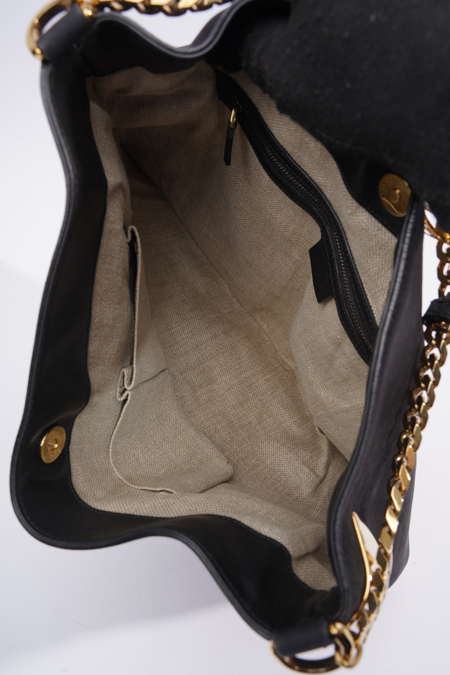 Gucci 1970 Medium Gold Chain Hobo Bag Black Leather