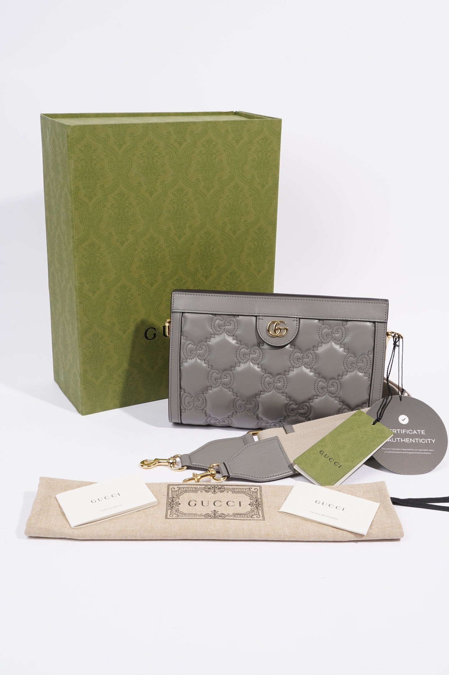 Gucci GG Matelasse Grey Matelasse Leather Small