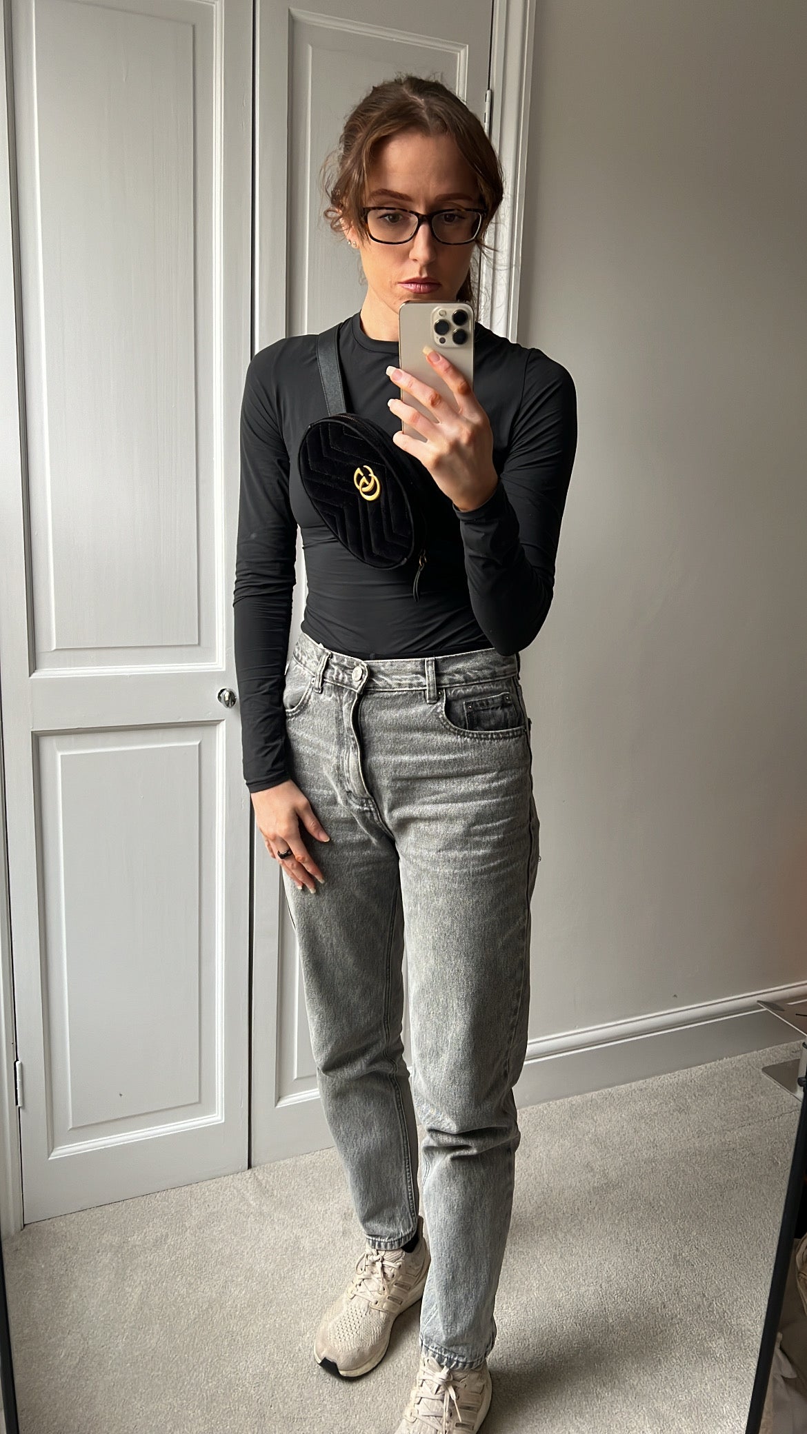 Gucci GG Black Velvet Marmont Belt Bag