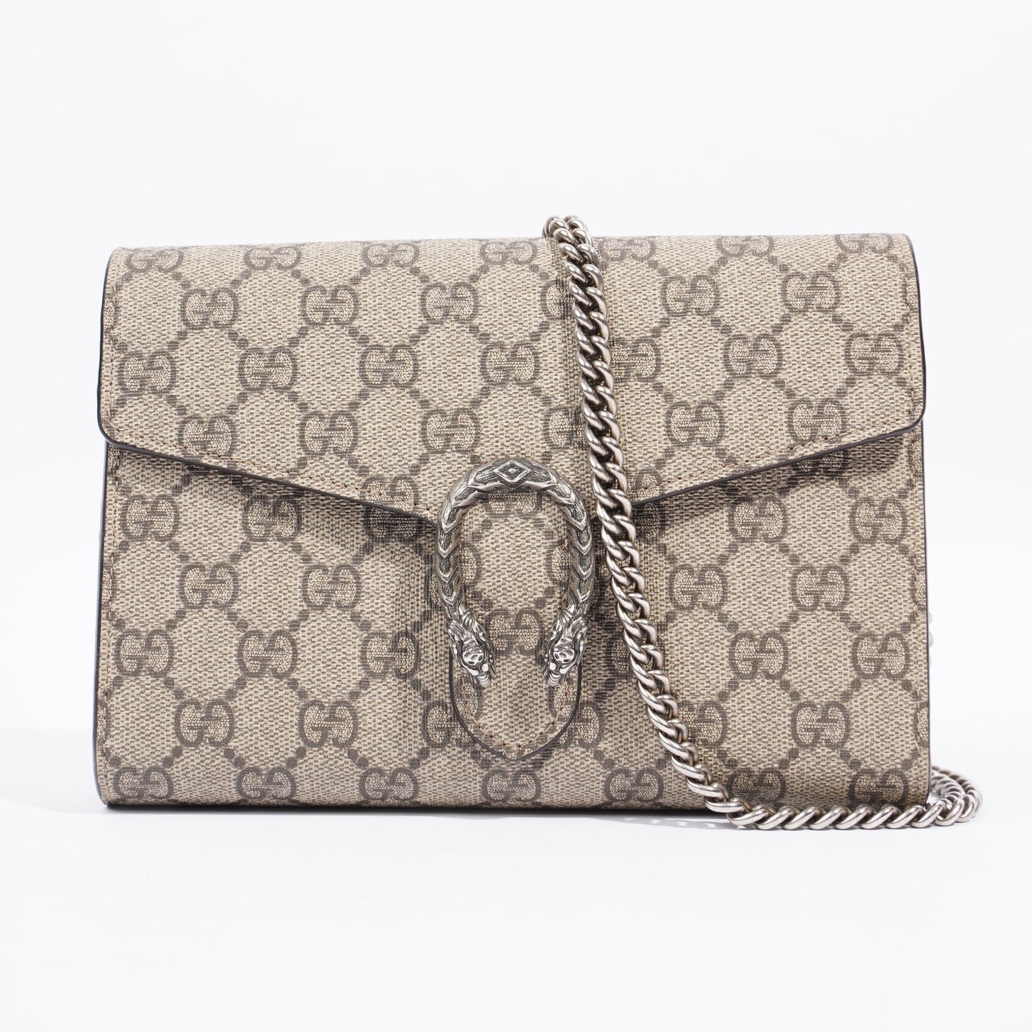 Gucci Dionysus GG Supreme Chain Wallet Beige And Ebony GG Supreme Coated Canvas