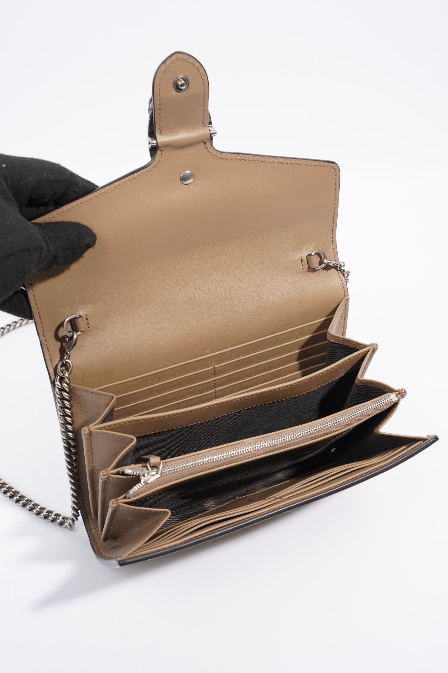 Gucci Dionysus GG Supreme Chain Wallet Beige And Ebony GG Supreme Coated Canvas