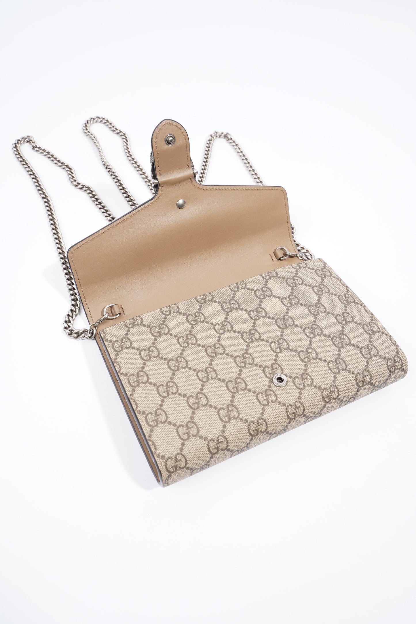 Gucci Dionysus GG Supreme Chain Wallet Beige And Ebony GG Supreme Coated Canvas