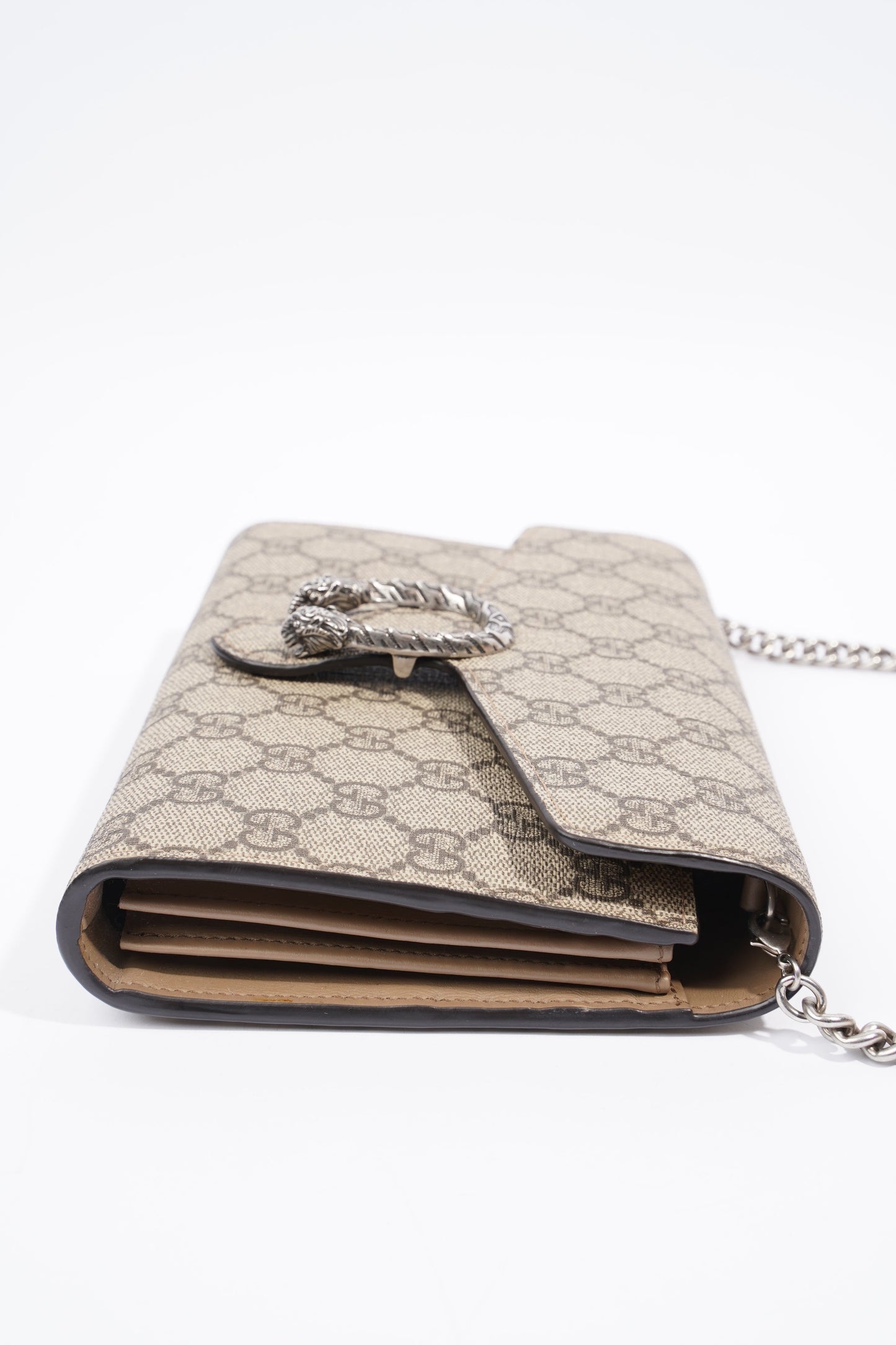 Gucci Dionysus GG Supreme Chain Wallet Beige And Ebony GG Supreme Coated Canvas