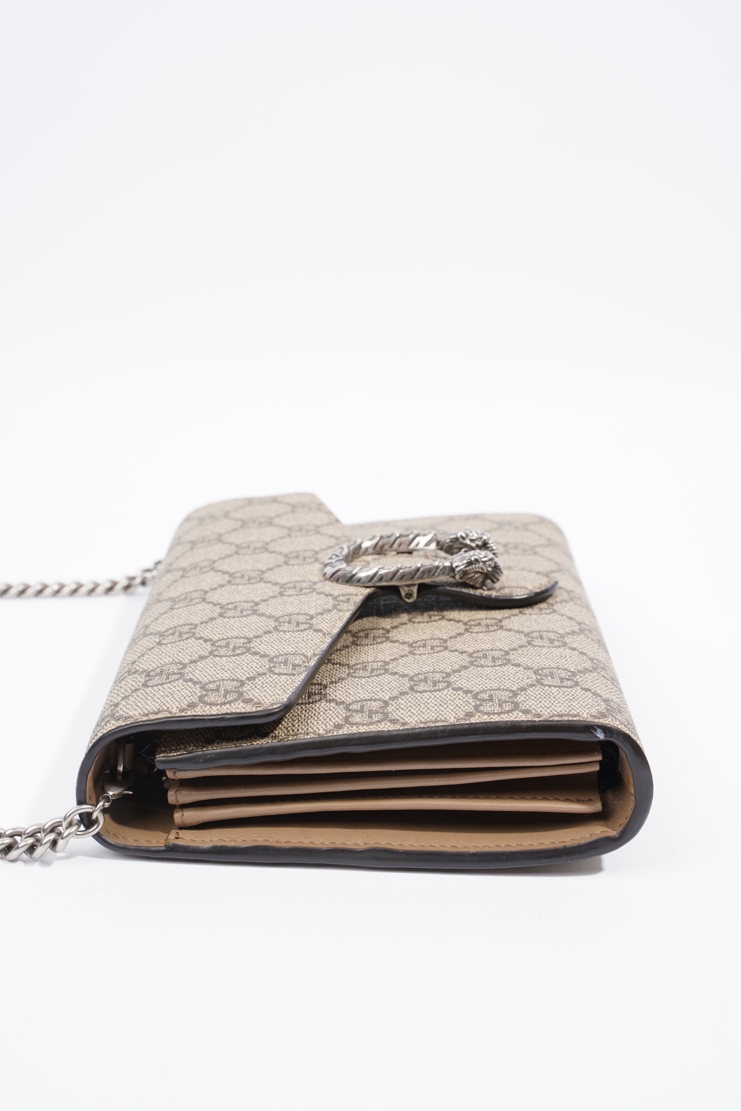 Gucci Dionysus GG Supreme Chain Wallet Beige And Ebony GG Supreme Coated Canvas