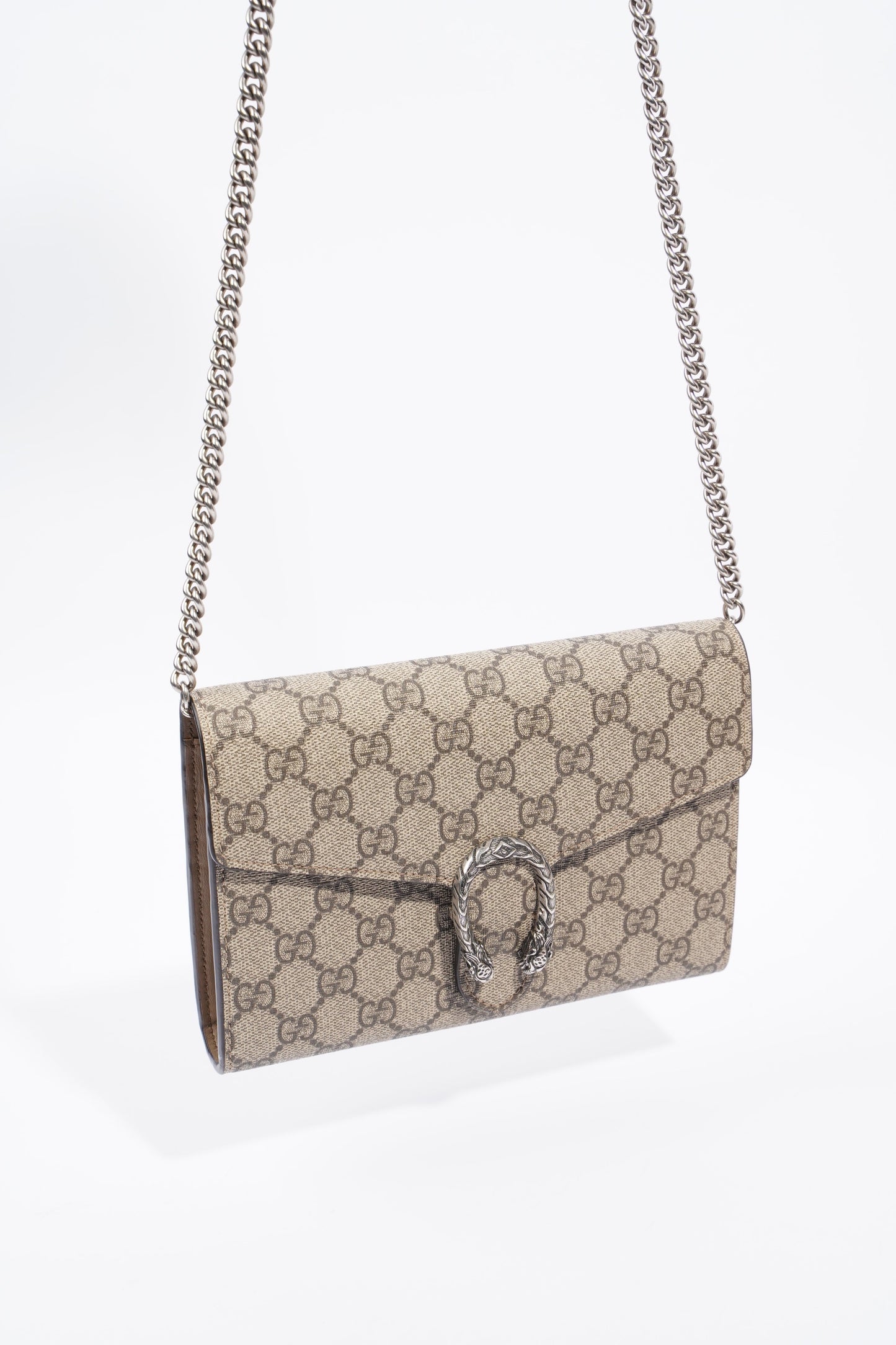 Gucci Dionysus GG Supreme Chain Wallet Beige And Ebony GG Supreme Coated Canvas