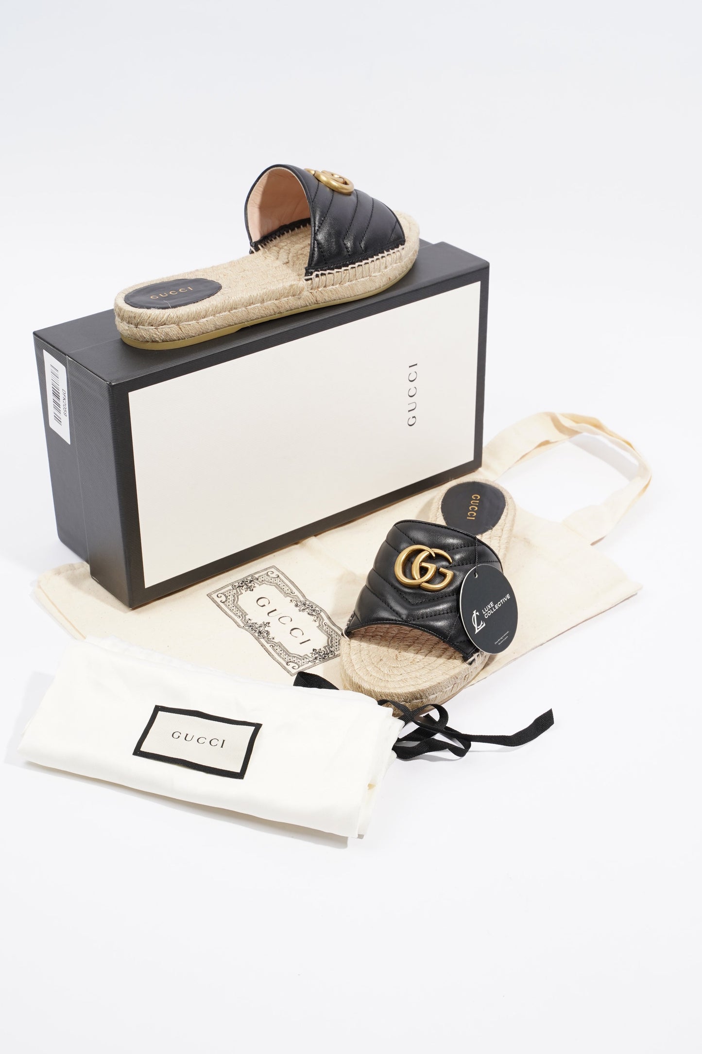 Gucci GG Matelasse Espadrille Black Leather EU 38 UK 5