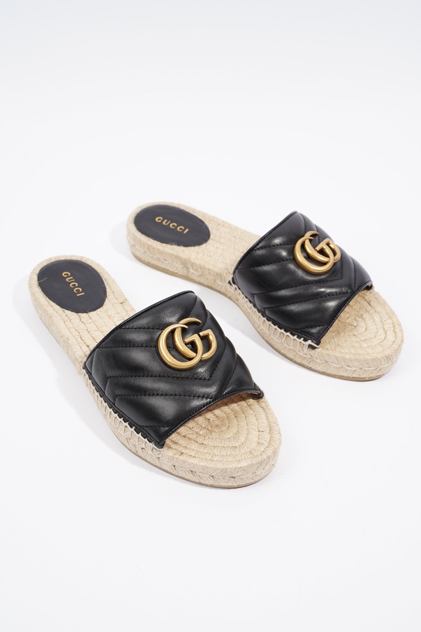 Gucci GG Matelasse Espadrille Black Leather EU 38 UK 5