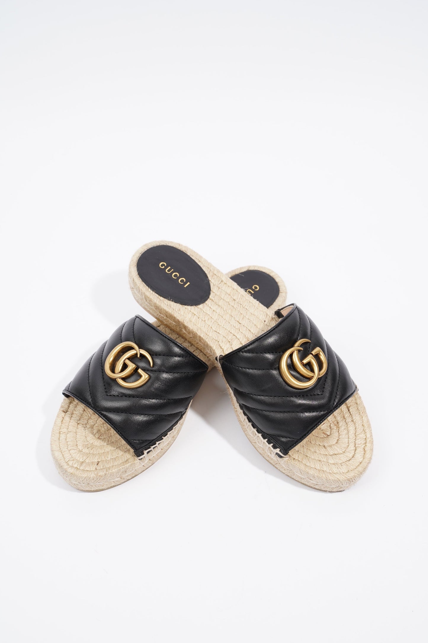 Gucci GG Matelasse Espadrille Black Leather EU 38 UK 5