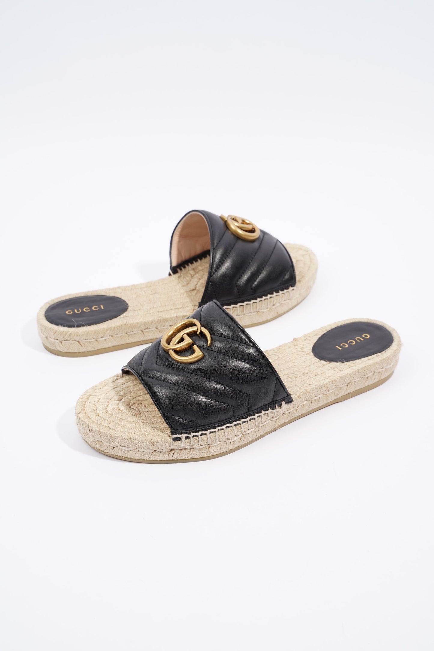 Gucci GG Matelasse Espadrille Black Leather EU 38 UK 5