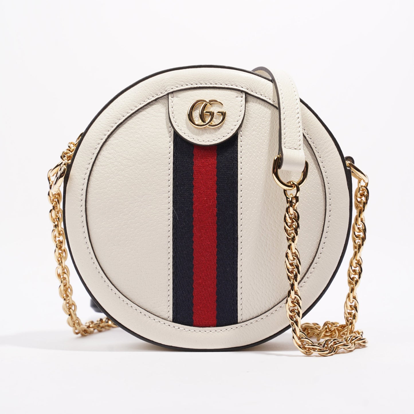 Gucci Ophidia GG Mini Round Shoulder Bag White / Blue / Red Leather